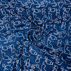 【3個セット】〔1m単位切り売り〕インドの伝統息づく　昔ながらの木版インディゴ藍染布　猫　ネイビー系〔幅約113cm〕 - サブ5