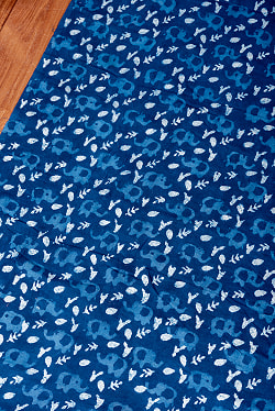 【3個セット】〔1m単位切り売り〕インドの伝統息づく　昔ながらの木版インディゴ藍染布　象さん　ネイビー系〔幅約113cm〕 - サブ4