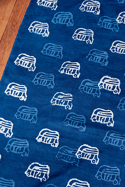 【3個セット】〔1m単位切り売り〕インドの伝統息づく　昔ながらの木版インディゴ藍染布　象さん　ネイビー系〔幅約107cm〕 - サブ4