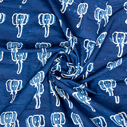 【3個セット】〔1m単位切り売り〕インドの伝統息づく　昔ながらの木版インディゴ藍染布　象さん　ネイビー系〔幅約110cm〕 - サブ5