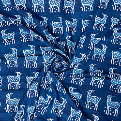 【3個セット】〔1m単位切り売り〕インドの伝統息づく　昔ながらの木版インディゴ藍染布　シカ　ネイビー系〔幅約109cm〕 - サブ5