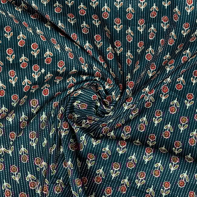 【3個セット】〔1m単位切り売り〕テキスタイルの伝統息づくインドから 昔ながらの小花柄布 フォレスト系〔幅約105cm〕 5 - 拡大写真です