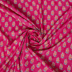 【3個セット】〔1m単位切り売り〕テキスタイルの伝統息づくインドから　昔ながらのボタニカル柄布　ビビッドピンク系〔幅約107cm〕 - サブ2