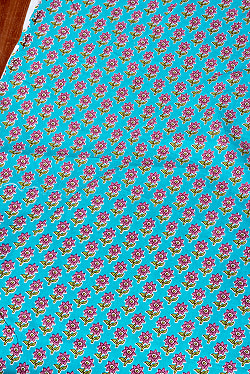 【3個セット】〔1m単位切り売り〕テキスタイルの伝統息づくインドから　昔ながらの小花柄布　青緑系〔幅約111cm〕 - サブ4