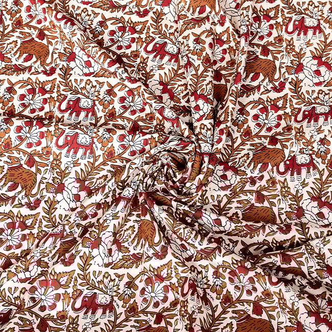 【3個セット】〔1m単位切り売り〕ゆるくてかわいい インドの動物デザインの布 更紗柄 象さんと謎の獣〔幅約111cm〕 5 - 拡大写真です