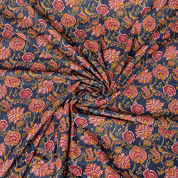 【5個セット】〔1m単位切り売り〕カンタ刺繍がかわいい　ボタニカルデザインの布　ネイビー系〔幅約111cm〕 - サブ5