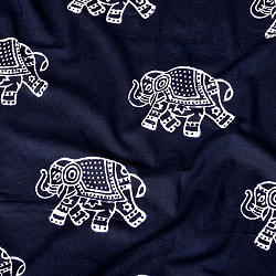 【5個セット】〔1m単位切り売り〕伝統の木版染め　シンプルでかわいい動物デザイン布　象さん　ブラック系〔幅約107cm〕 - サブ2