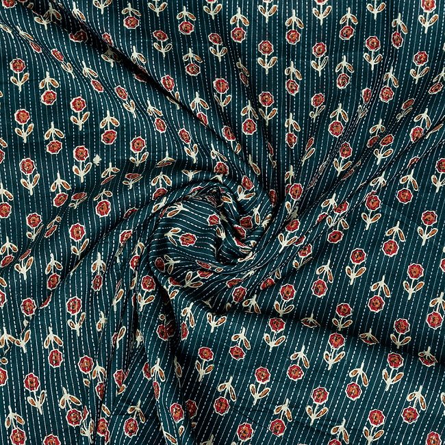 【5個セット】〔1m単位切り売り〕テキスタイルの伝統息づくインドから 昔ながらの小花柄布 フォレスト系〔幅約105cm〕 5 - 拡大写真です