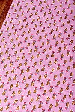 【5個セット】〔1m単位切り売り〕テキスタイルの伝統息づくインドから　昔ながらのボタニカル柄布　ピンク系〔幅約109cm〕 - サブ4