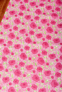 【5個セット】〔1m単位切り売り〕テキスタイルの伝統息づくインドから　昔ながらのボタニカル柄布　ピンク系〔幅約108cm〕 - サブ4