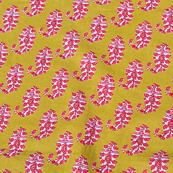 【5個セット】〔1m単位切り売り〕南インドの民族模様　昔ながらのペイズリー布　黄緑系〔幅約109cm〕 - サブ2