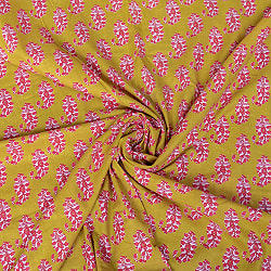 【5個セット】〔1m単位切り売り〕南インドの民族模様　昔ながらのペイズリー布　黄緑系〔幅約109cm〕 - サブ5