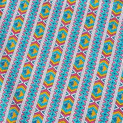 【5個セット】〔1m単位切り売り〕テキスタイルの伝統息づくインドから　エスニックなストライプ布　青緑系〔幅約107cm〕 - サブ2