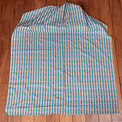 【5個セット】〔1m単位切り売り〕テキスタイルの伝統息づくインドから　エスニックなストライプ布　青緑系〔幅約107cm〕 - サブ3