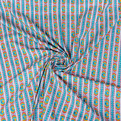 【5個セット】〔1m単位切り売り〕テキスタイルの伝統息づくインドから　エスニックなストライプ布　青緑系〔幅約107cm〕 - サブ5