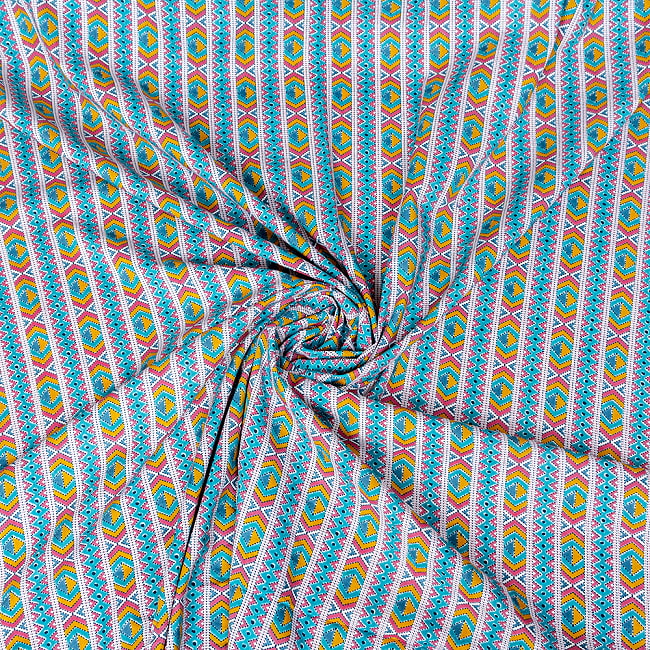 【5個セット】〔1m単位切り売り〕テキスタイルの伝統息づくインドから　エスニックなストライプ布　青緑系〔幅約107cm〕 5 - 拡大写真です