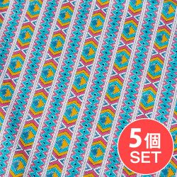 【5個セット】〔1m単位切り売り〕テキスタイルの伝統息づくインドから　エスニックなストライプ布　青緑系〔幅約107cm〕の商品写真