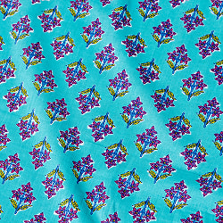 【5個セット】〔1m単位切り売り〕テキスタイルの伝統息づくインドから　昔ながらの小花柄布　青緑系〔幅約105cm〕 - サブ2