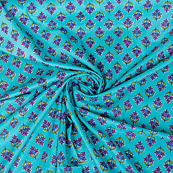 【5個セット】〔1m単位切り売り〕テキスタイルの伝統息づくインドから　昔ながらの小花柄布　青緑系〔幅約105cm〕 - サブ5