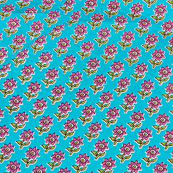 【5個セット】〔1m単位切り売り〕テキスタイルの伝統息づくインドから　昔ながらの小花柄布　青緑系〔幅約111cm〕 - サブ2