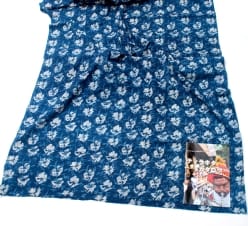 【3個セット】〔90cm切り売り〕インディゴブルーの伝統泥染め布 - 花柄〔幅約111cm〕 - サブ3