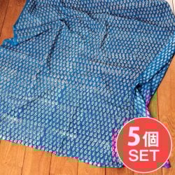 【5個セット】〔90cm切り売り〕インディゴブルーの伝統泥染め布 - ボタニカル柄〔幅約109cm〕