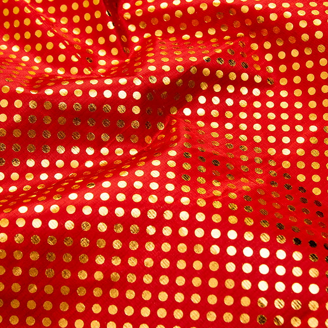 【3個セット】〔1m弱〕インドの伝統柄ゴールドプリント光沢布〔幅約105cm〕  ドット柄 3 - 手芸などに幅広くお使いいただけます