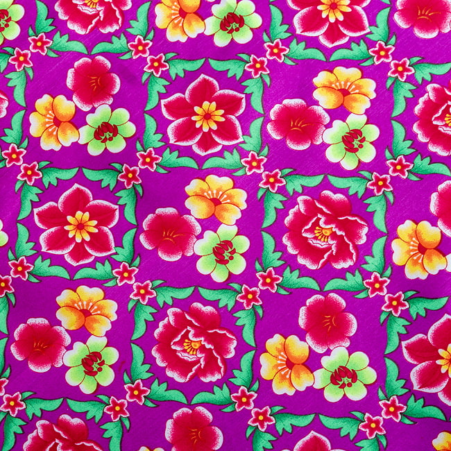 【3個セット】〔1m単位切り売り〕アジアのレトロ花柄ファブリック　生地　東北大花布　ヴィンテージ風　昭和レトロ〔約159cm〕 - パープル 5 - 拡大写真です