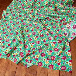 【3個セット】〔1m単位切り売り〕アジアのレトロ花柄ファブリック　生地　東北大花布　ヴィンテージ風　昭和レトロ〔約160cm〕 - グリーン - サブ2