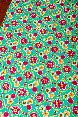 【3個セット】〔1m単位切り売り〕アジアのレトロ花柄ファブリック　生地　東北大花布　ヴィンテージ風　昭和レトロ〔約160cm〕 - グリーン - サブ4