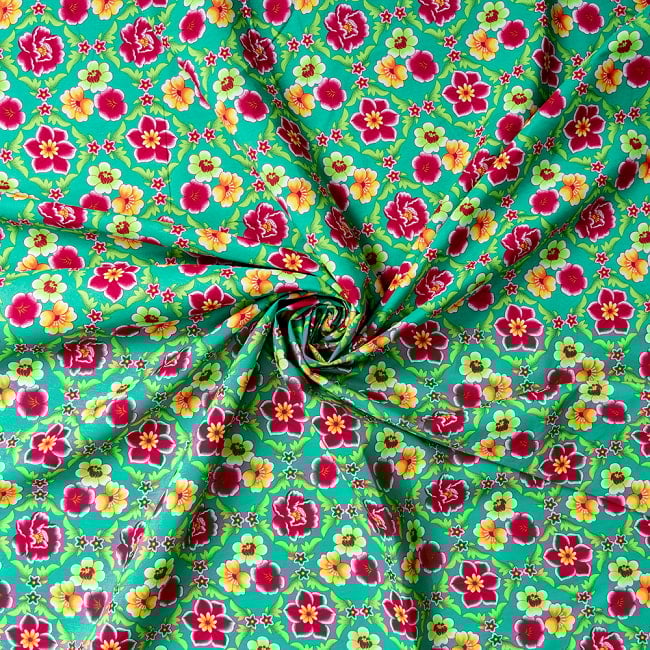 【3個セット】〔1m単位切り売り〕アジアのレトロ花柄ファブリック　生地　東北大花布　ヴィンテージ風　昭和レトロ〔約160cm〕 - グリーン 6 - とても良い風合いです