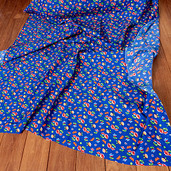 【3個セット】〔1m単位切り売り〕アジアのレトロ小花柄ファブリック　ヴィンテージ風　昭和レトロ〔約128cm〕 - ブルー - サブ2