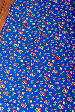 【3個セット】〔1m単位切り売り〕アジアのレトロ小花柄ファブリック　ヴィンテージ風　昭和レトロ〔約128cm〕 - ブルー - サブ4