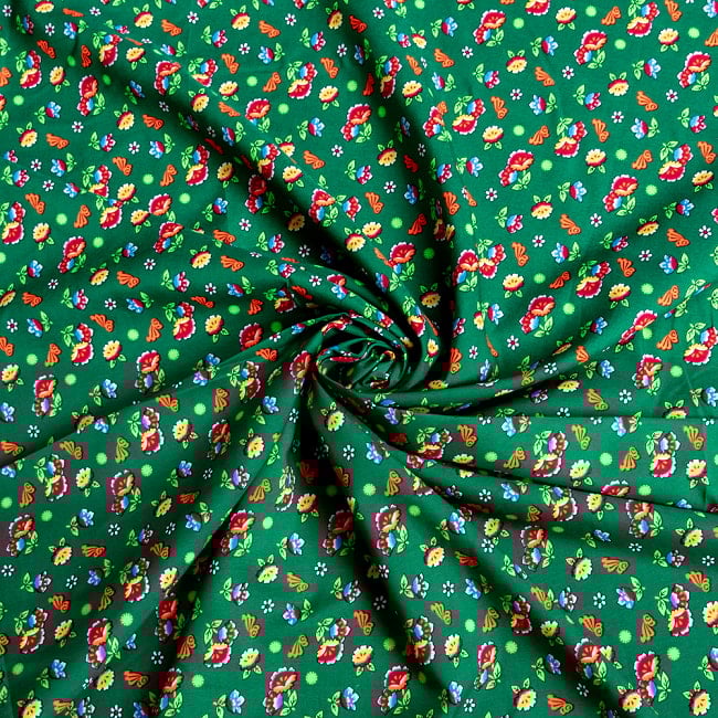 【3個セット】〔1m単位切り売り〕アジアのレトロ小花柄ファブリック　ヴィンテージ風　昭和レトロ〔約130cm〕 - グリーン 6 - とても良い風合いです