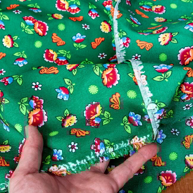 【3個セット】〔1m単位切り売り〕アジアのレトロ小花柄ファブリック　ヴィンテージ風　昭和レトロ〔約130cm〕 - グリーン 8 - しっかりとした生地感です