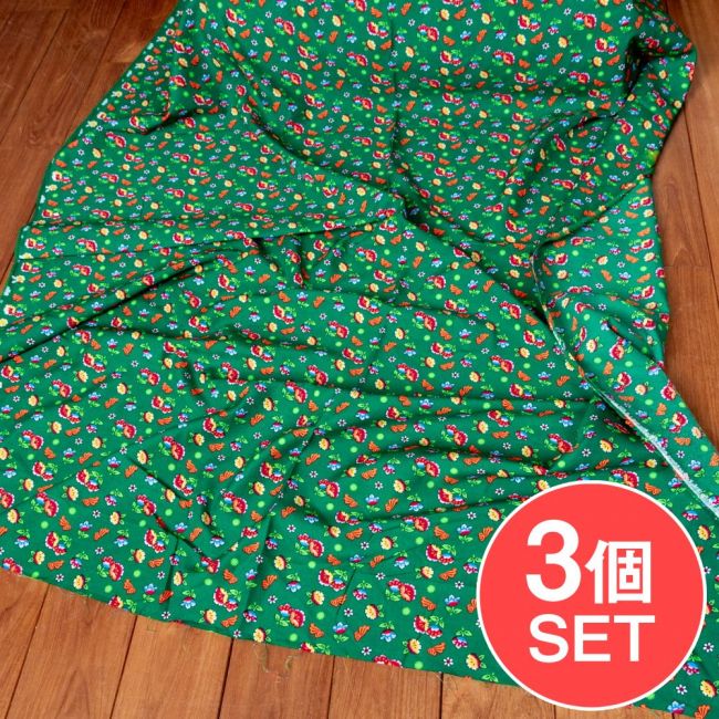 【3個セット】〔1m単位切り売り〕アジアのレトロ小花柄ファブリック　ヴィンテージ風　昭和レトロ〔約130cm〕 - グリーンの写真セット,東北大花布,客家花布,牡丹四季花,ノスタルジック,ヴィンテージファブリック風,レトロ,昭和レトロ,社会主義,共産主義,切り売り　テーブルクロス　おしゃれ