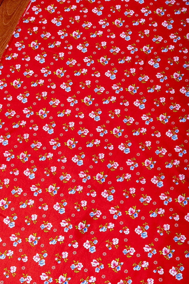 【3個セット】〔1m単位切り売り〕アジアのレトロ小花柄ファブリック　ヴィンテージ風　昭和レトロ〔約162.5cm〕 - レッド 4 - 1mの長さごとにご購入いただけます。