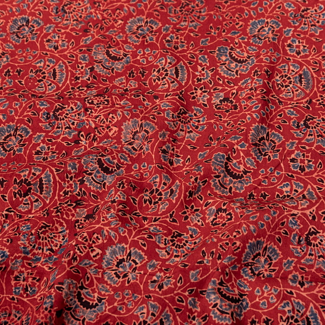【3個セット】〔1m単位切り売り〕アジュラックプール村からやってきた 昔ながらの木版染め更紗模様布〔約112cm〕 - レッド系 5 - インドならではの布ですね。