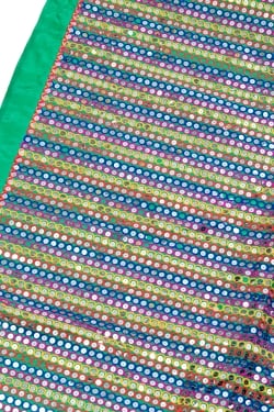【3個セット】〔1m単位切り売り〕インドのスパンコールクロス布〔106cm〕 - グリーン - サブ2