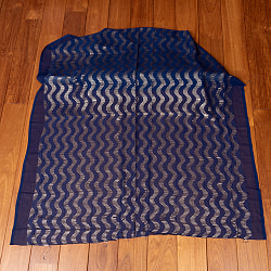 【3個セット】〔1m単位切り売り〕インドのスパンコール刺繍付き　シフォン生地布〔約106cm〕ネイビー系 - サブ3