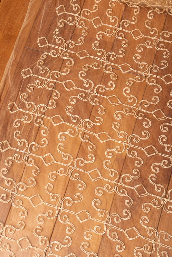 【3個セット】〔1m単位切り売り〕インドのメッシュ シースルー生地布〔約94cm〕ベージュ系 4 - インドならではの布ですね