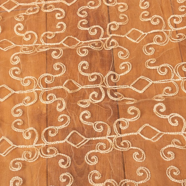 【3個セット】〔1m単位切り売り〕インドのメッシュ シースルー生地布〔約94cm〕ベージュ系 5 - 生地の拡大写真です