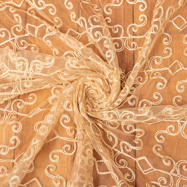 【3個セット】〔1m単位切り売り〕インドのメッシュ シースルー生地布〔約94cm〕ベージュ系 6 - 陰影があるとこのような感じになります