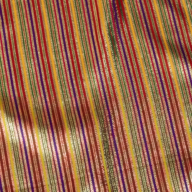 【3個セット】〔1m単位切り売り〕インドの伝統模様布　ボーダー　ストライプ柄〔約103cm〕カラフル系 5 - 生地の拡大写真です