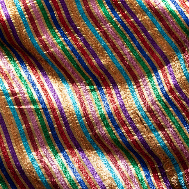 【3個セット】〔1m単位切り売り〕インドの伝統模様布　ボーダー　ストライプ柄〔約107cm〕カラフル系 5 - 生地の拡大写真です