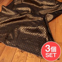 【3個セット】〔1m単位切り売り〕インドの伝統模様布　光沢感のあるブロケード生地　金糸〔約107cm〕ブラック系の商品写真