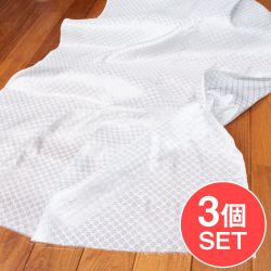 【3個セット】〔1m単位切り売り〕インドの伝統模様布　光沢感のあるブロケード生地〔約104cm〕ホワイト系の商品写真