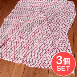【3個セット】〔1m単位切り売り〕ジャイプル　職人手作り　　インド伝統の木版染め更紗マルチクロス〔幅約111cm〕 - イカット風ウッドプリント生地の商品写真