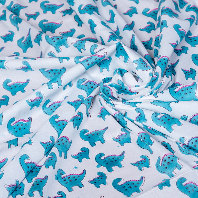 【3個セット】〔1m単位切り売り〕ジャイプル　職人手作り　　インド伝統の木版染め更紗マルチクロス〔幅約114cm〕 - インドの恐竜家族さん 7 - とても良い風合いです