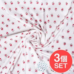 【お得な3個セット アソート】〔1m単位切り売り〕ジャイプル 職人手作り 色彩豊かなボタニカルデザイン おしゃれ 生地 花柄 テーブルクロス 刺繍素材などへ〔幅約108cm〕 - ホワイト系